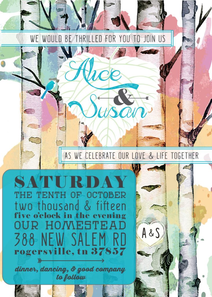 Wedding Invitation and RSVP Card for Alice and Susan