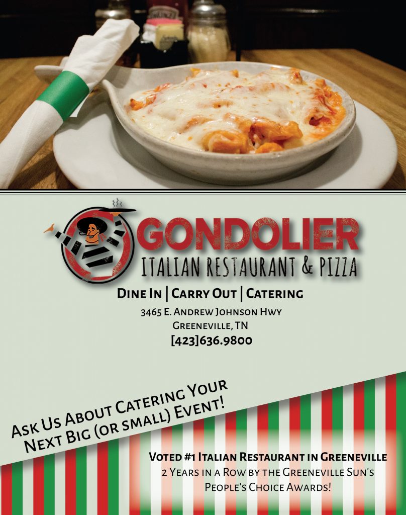 Advertisement for Gondolier Italian Restaurant in Greeneville, TN, 2016